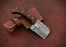 Load image into Gallery viewer, Custom Handmade Damascus Steel Beautiful Mini Chopper Knife with Stunning Rose Wood Handle