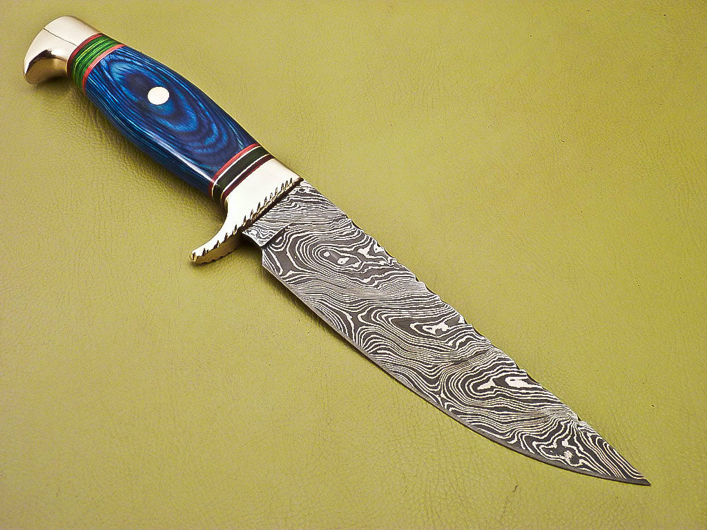 colored damascus knife