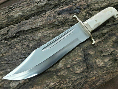 Custom Hand Made D2 Tool Steel Hunting Bowie Knife with Camel Bone Handle
