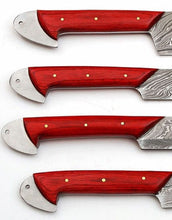 Load image into Gallery viewer, Set of 4 Custom Hand Made Damascus Steel Chef Knife with Red Colored Wood Handle