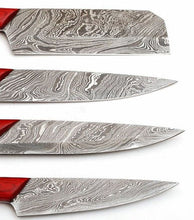Load image into Gallery viewer, Set of 4 Custom Hand Made Damascus Steel Chef Knife with Red Colored Wood Handle