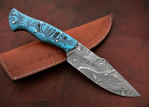 Custom Handmade Damascus Steel Stunning Hunting Knife with Beautiful Resin Sheet Handle