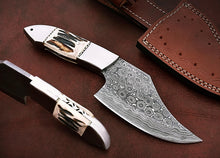 Load image into Gallery viewer, Custom Handmade Damascus Steel Beautiful Chopper Knife with Stunning Stag Horn Handle