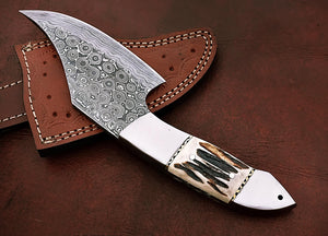 Custom Handmade Damascus Steel Beautiful Chopper Knife with Stunning Stag Horn Handle
