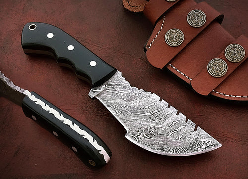 Custom Handmade Damascus Steel Amazing Tracker with Bull Horn Handle