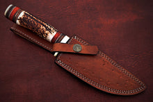 Load image into Gallery viewer, Custom Handmade Damascus Steel Bowie Knife with Stag Horn Handle