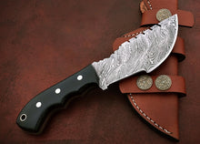 Load image into Gallery viewer, Custom Handmade Damascus Steel Stunning Tracker Knife with Beautiful Bull Horn Handle