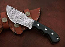 Load image into Gallery viewer, Custom Handmade Damascus Steel Stunning Tracker Knife with Beautiful Bull Horn Handle