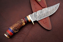 Load image into Gallery viewer, Handmade Damascus Steel Hunting Knife with Stag Handle