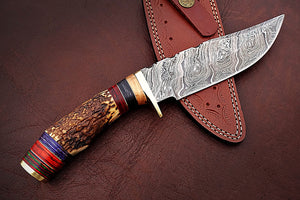 Handmade Damascus Steel Hunting Knife with Stag Handle