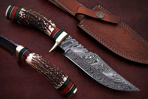 Custom Handmade Damascus Steel Amazing Bowie Knife with Beautiful Stag Horn Handle