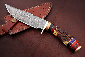 Handmade Damascus Steel Hunting Knife with Stag Handle