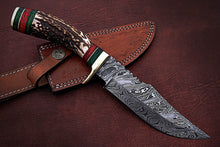 Load image into Gallery viewer, Custom Handmade Damascus Steel Amazing Bowie Knife with Beautiful Stag Horn Handle