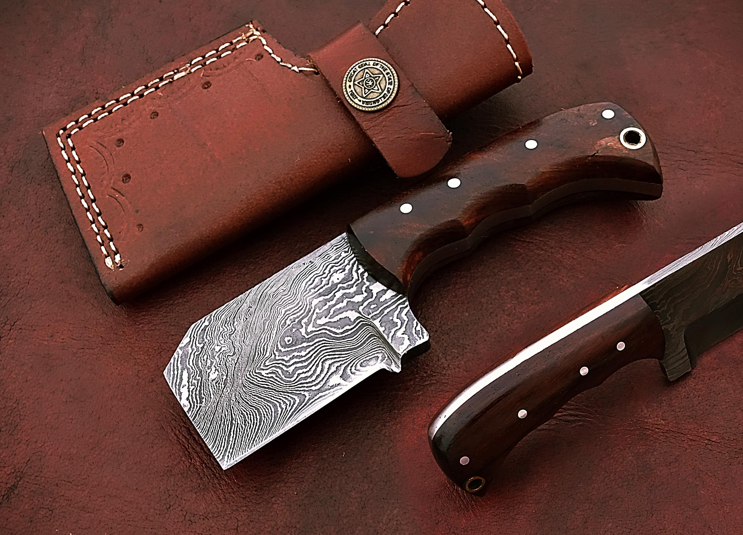 Damascus steel full tang blade Chopper, 13 Inches long custom made chef  Knife 7.5 long cutting edge Rose Wood scale 