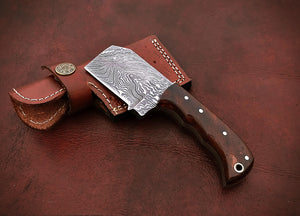Custom Handmade Damascus Steel Beautiful Mini Chopper Knife with Stunning Rose Wood Handle