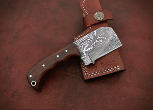 Custom Handmade Damascus Steel Beautiful Mini Chopper Knife with Stunning Rose Wood Handle