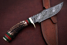 Load image into Gallery viewer, Custom Handmade Damascus Steel Amazing Bowie Knife with Beautiful Stag Horn Handle