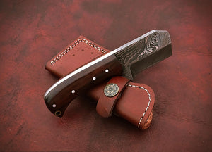 Custom Handmade Damascus Steel Beautiful Mini Chopper Knife with Stunning Rose Wood Handle