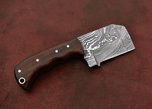 Load image into Gallery viewer, Custom Handmade Damascus Steel Beautiful Mini Chopper Knife with Stunning Rose Wood Handle