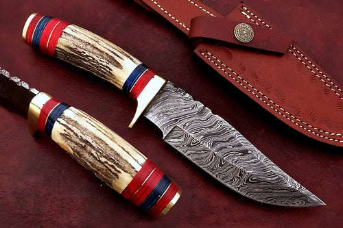 Custom Hand Made Damascus Steel Beautiful Hunting Bowie Knife