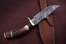 Load image into Gallery viewer, Custom Handmade Damascus Steel Amazing Bowie Knife with Beautiful Stag Horn Handle