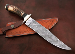 Custom Handmade Damascus Steel Beautiful Hunting Knife with Amazing Stag Horn Handle