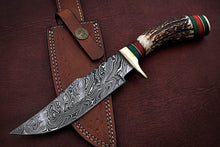 Load image into Gallery viewer, Custom Handmade Damascus Steel Amazing Bowie Knife with Beautiful Stag Horn Handle