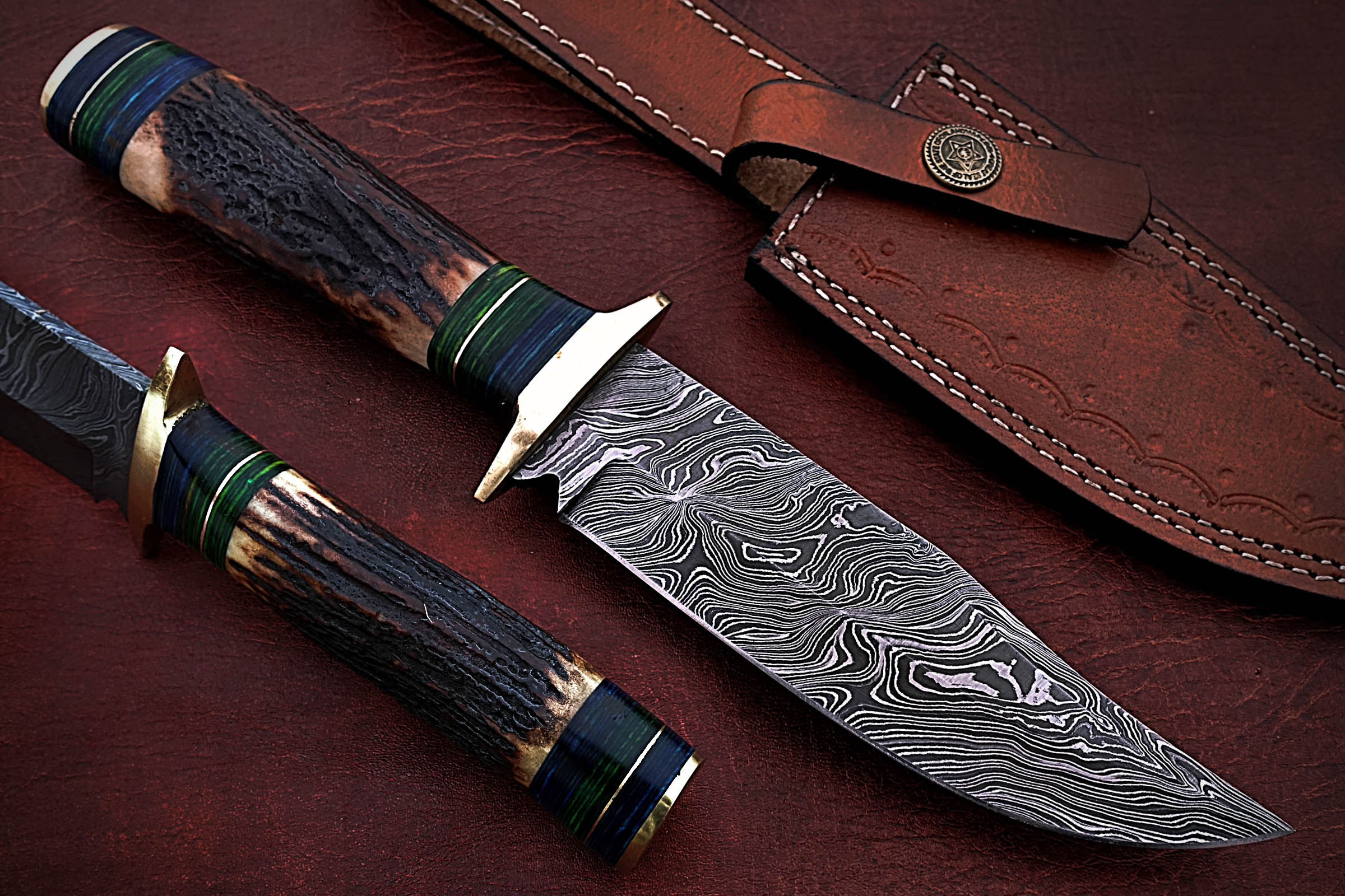 Custom Handmade Damascus Steel Stunning Bowie Knife with Beautiful Sta –  USKnife4u