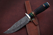 Load image into Gallery viewer, Custom Handmade Damascus Steel Stunning Bowie Knife with Beautiful Stag Horn Handle