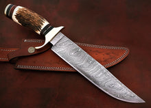 Load image into Gallery viewer, Custom Handmade Damascus Steel Stunning Hunting Knife with Amazing Stag Horn Handle