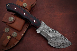 Custom Handmade Damascus Steel Stunning Tracker Knife with Beautiful Colored Micarta Handle