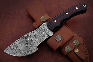 Custom Handmade Damascus Steel Stunning Tracker Knife with Beautiful Colored Micarta Handle