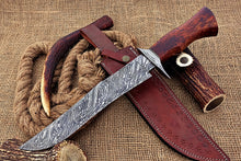 Load image into Gallery viewer, Custom Handmade Damascus Steel Stunning Hunting Knife with Beautiful Rose Wood Handle