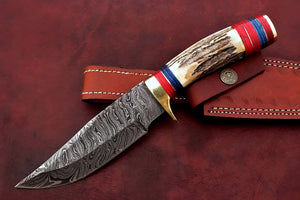 Custom Hand Made Damascus Steel Beautiful Hunting Bowie Knife