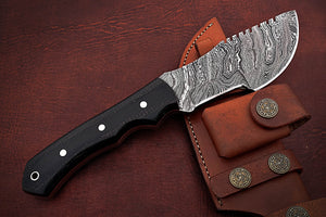 Custom Handmade Damascus Steel Amazing Tracker Knife with Beautiful Black Micarta Handle