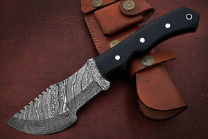 Custom Handmade Damascus Steel Amazing Tracker Knife with Beautiful Black Micarta Handle