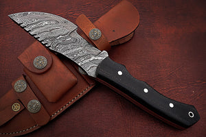 Custom Handmade Damascus Steel Amazing Tracker Knife with Beautiful Black Micarta Handle