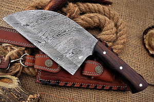 Custom Handmade Damascus Steel Beautiful Clever Knife with Stunning Dual Rose Wood Handle