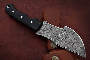 Custom Handmade Damascus Steel Amazing Tracker Knife with Beautiful Black Micarta Handle