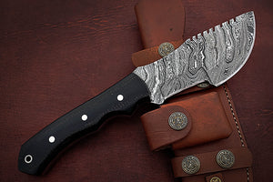 Custom Handmade Damascus Steel Amazing Tracker Knife with Beautiful Black Micarta Handle