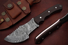 Load image into Gallery viewer, Custom Handmade Damascus Steel Beautiful Tracker Knife with Brown Micarta Handle