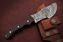 Load image into Gallery viewer, Custom Handmade Damascus Steel Beautiful Tracker Knife with Brown Micarta Handle
