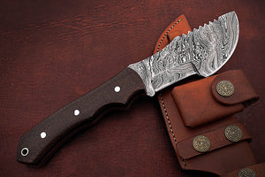 Custom Handmade Damascus Steel Beautiful Tracker Knife with Brown Micarta Handle