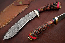Load image into Gallery viewer, Custom Hand Made Damascus Steel Amazing Kukri Knife with Stag Horn Handle
