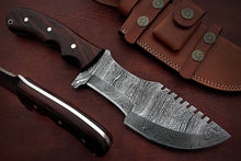 Load image into Gallery viewer, Custom Handmade Damascus Steel Amazing Tracker Knife with Beautiful Rose Wood Handle