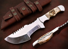 Load image into Gallery viewer, Custom Handmade D2 Steel Beautiful Tracker Knife with Amazing Ram Horn Handle