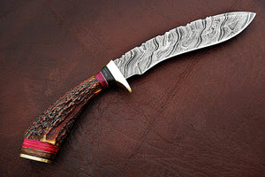Custom Hand Made Damascus Steel Amazing Kukri Knife with Stag Horn Handle