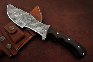 Custom Handmade Damascus Steel Amazing Tracker Knife with Beautiful Rose Wood Handle