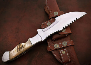 Custom Handmade D2 Steel Beautiful Tracker Knife with Amazing Ram Horn Handle