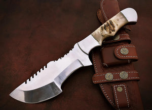 Custom Handmade D2 Steel Beautiful Tracker Knife with Amazing Ram Horn Handle